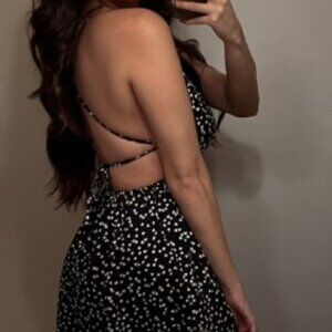 Confetti Heart Print Criss Cross Tie Backless Cami Short Summer Dress XS Black